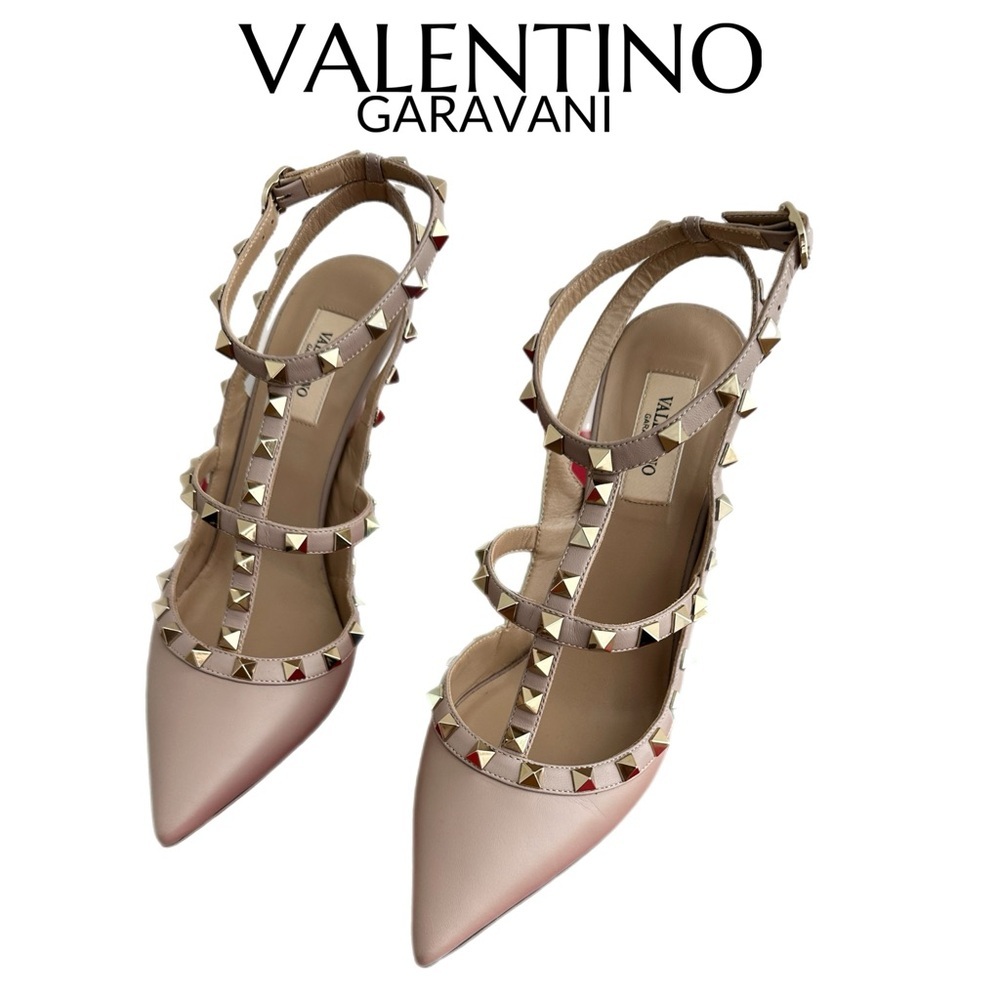 Valentino Garavani Rockstud Ankle Strap Heels 100mm - Poudre - Size 39.5 EU